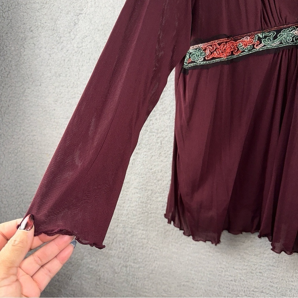 Lane Bryant Top Womens 22/24 Burgundy Blouse Festival Christmas Feminine Boho - Picture 6 of 10